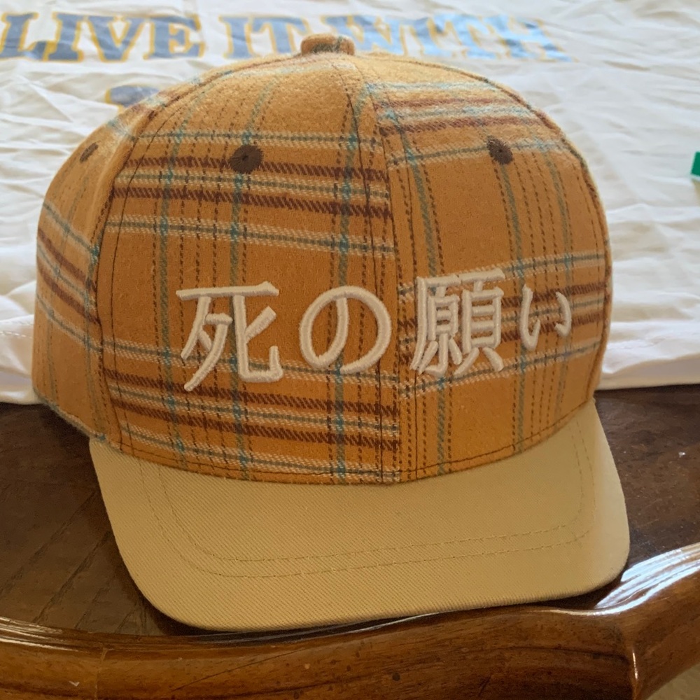 Plaid Cap with Embroidered Design